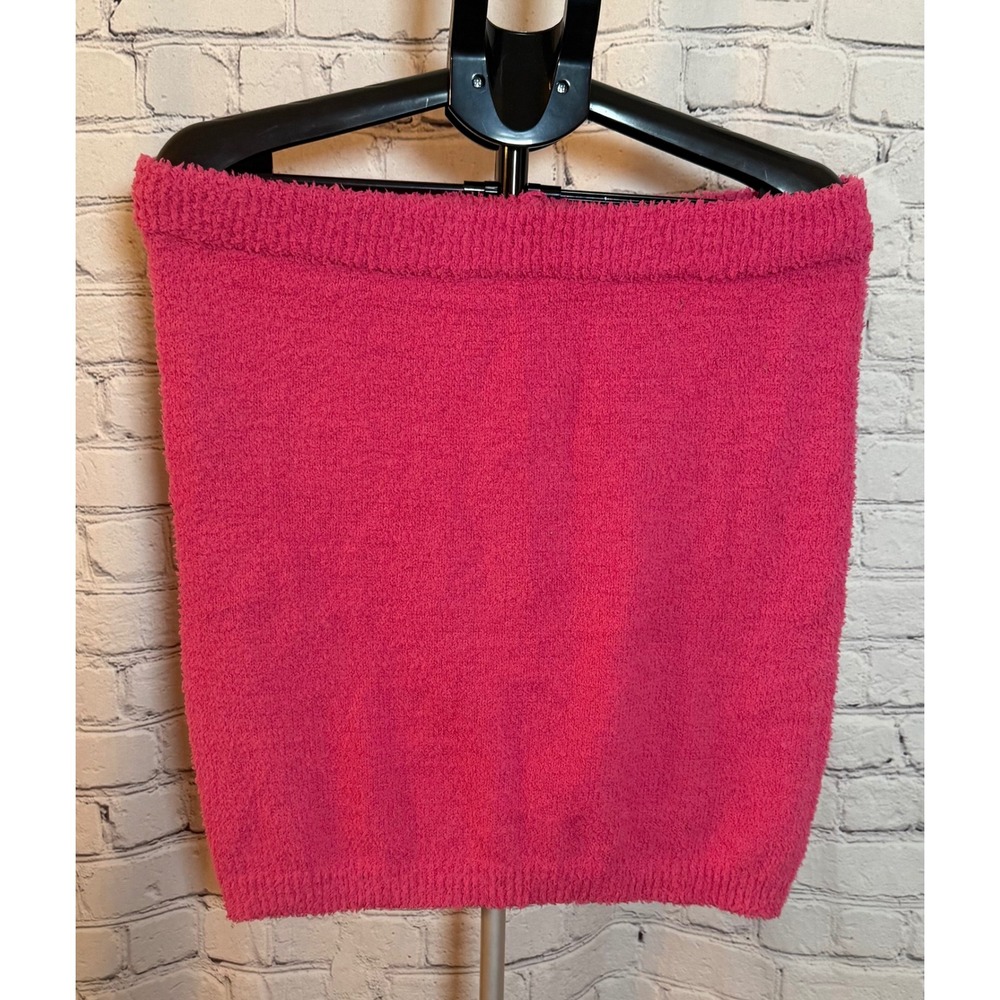 Hot Pink Fuzzy Knit Skirt  Ribbed Trim Solid XL